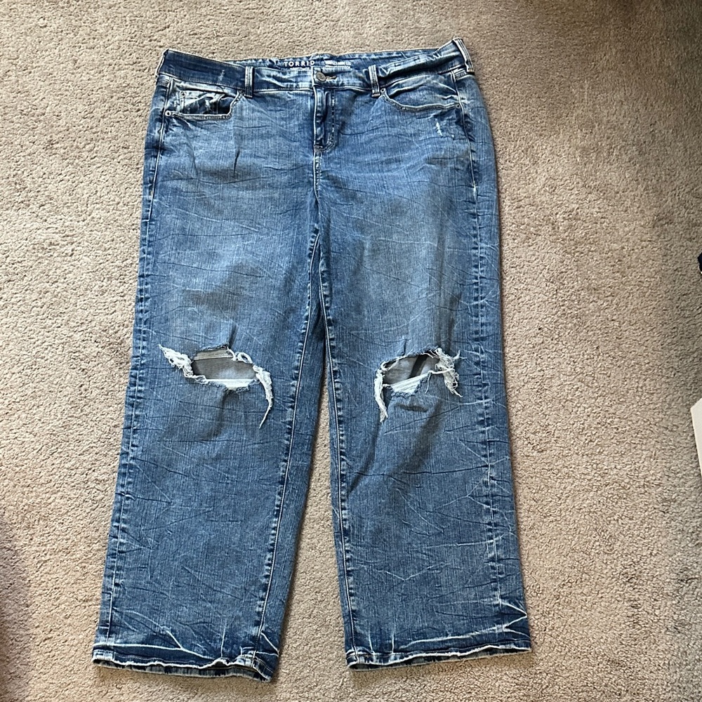 Torrid Blue Distressed Wide Leg Jeans